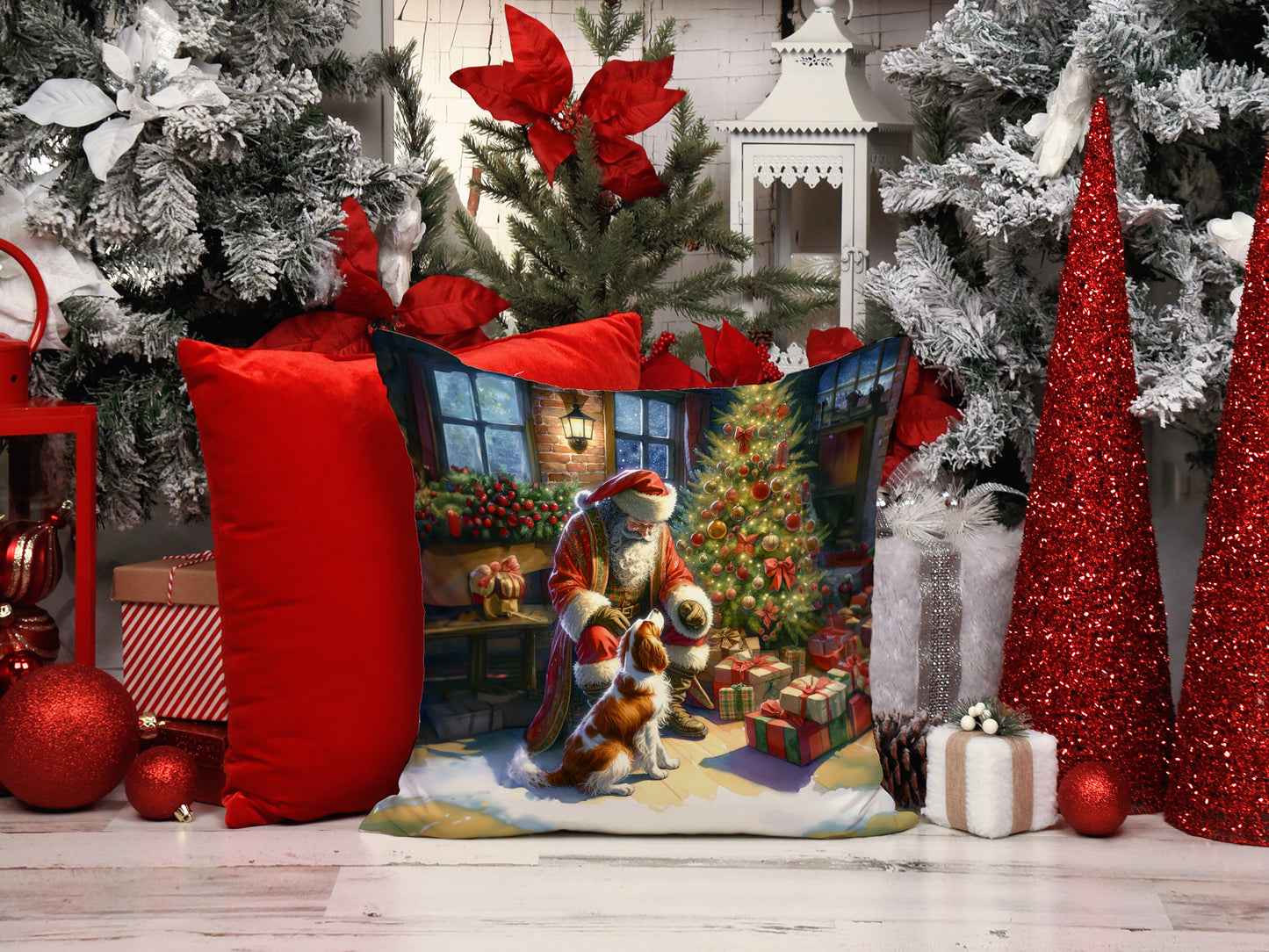 Brittany and Santa Claus Throw Pillow