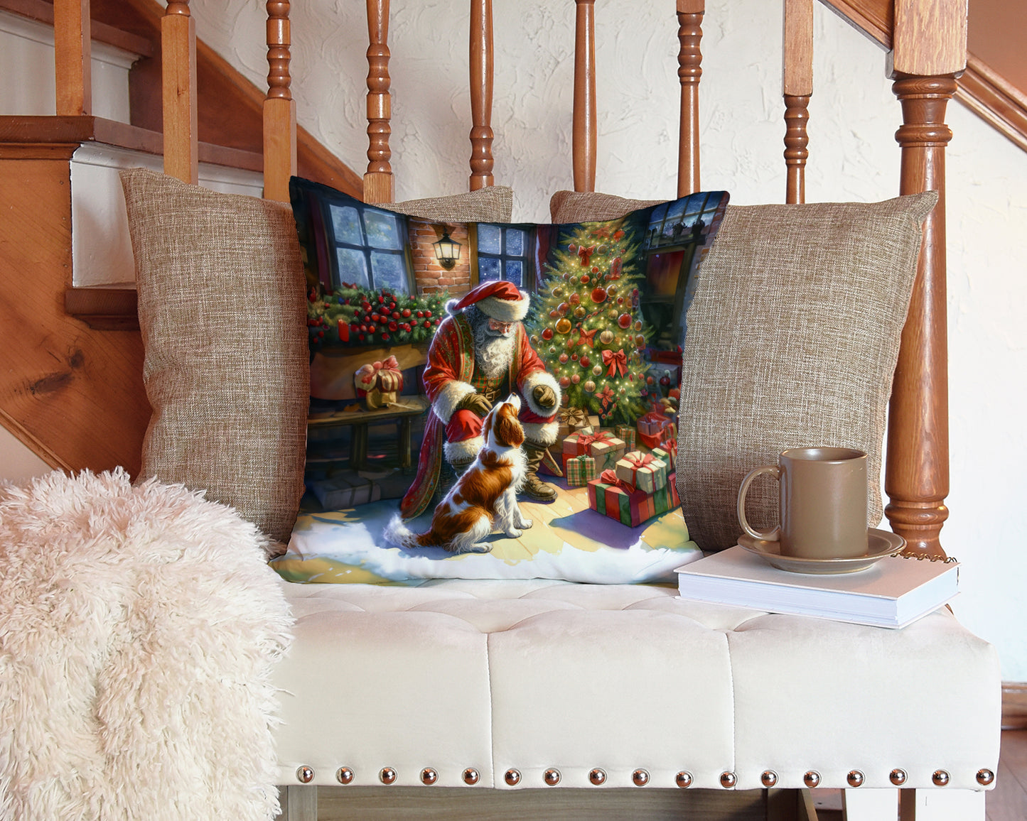 Brittany and Santa Claus Throw Pillow