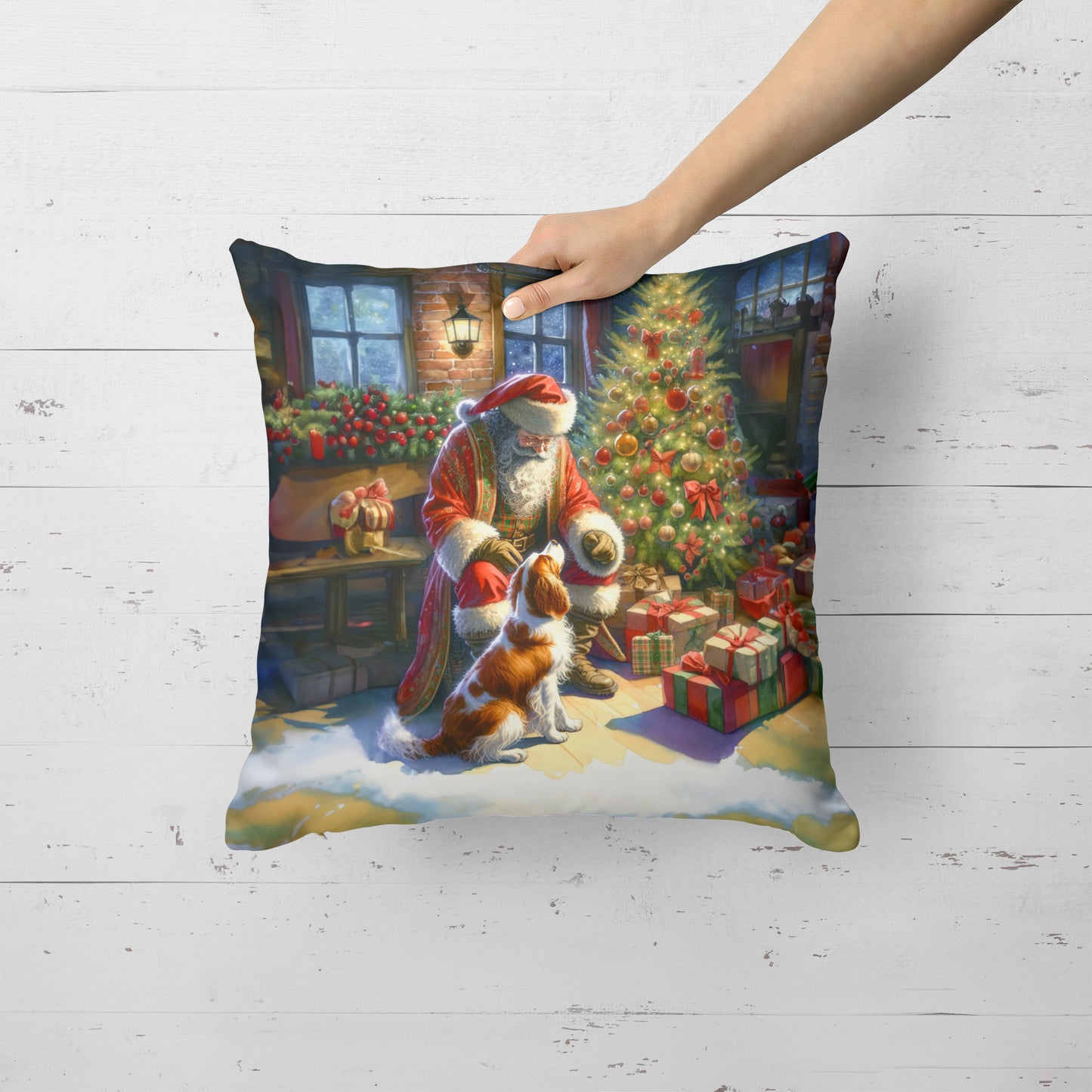 Brittany and Santa Claus Throw Pillow