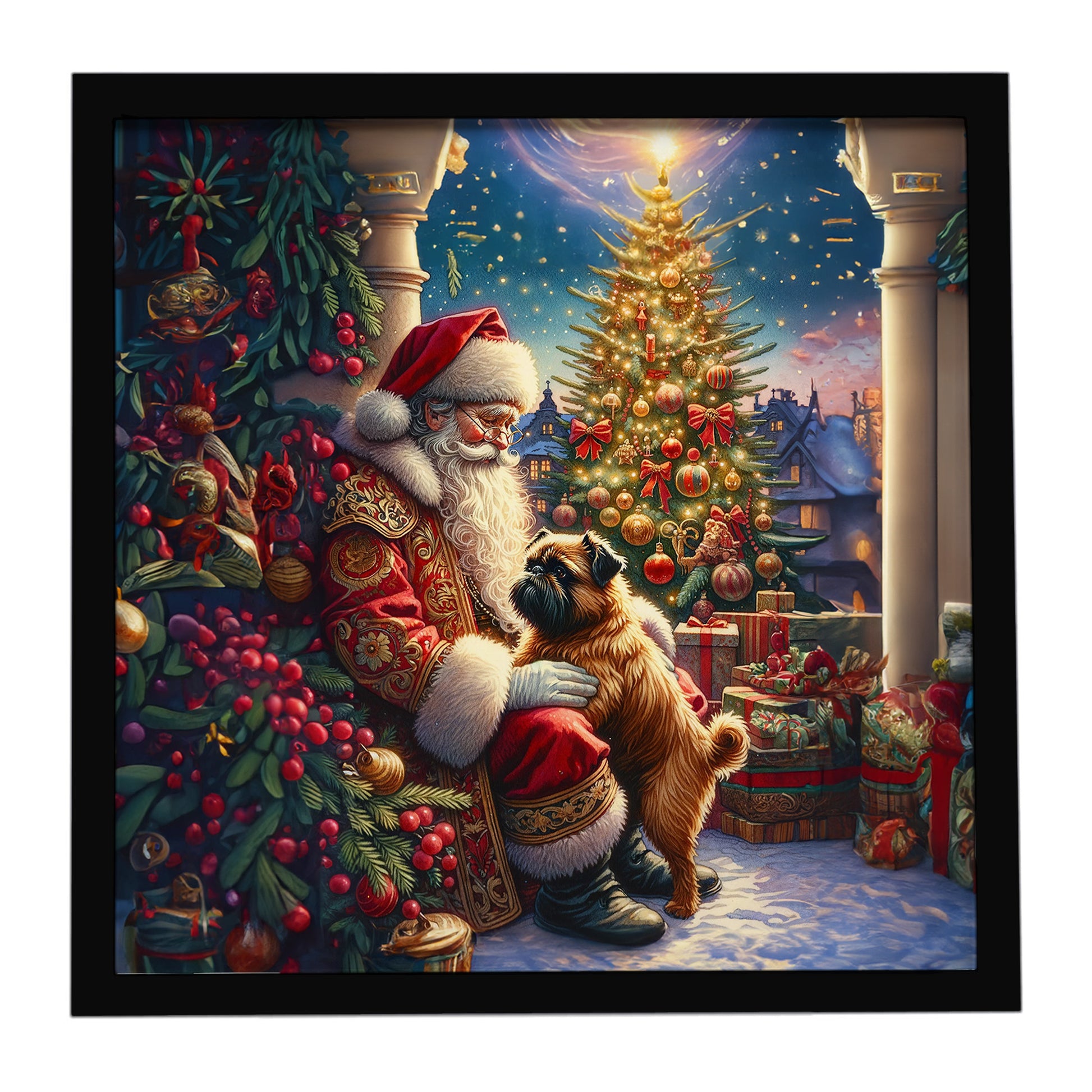 Buy this Brussels Griffon and Santa Claus Framed Metal Print