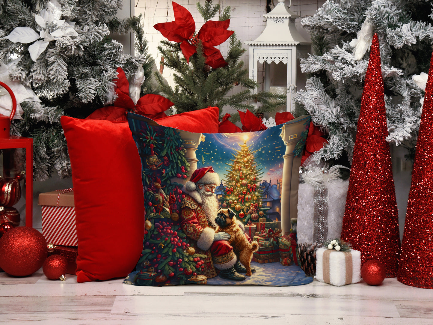 Brussels Griffon and Santa Claus Throw Pillow