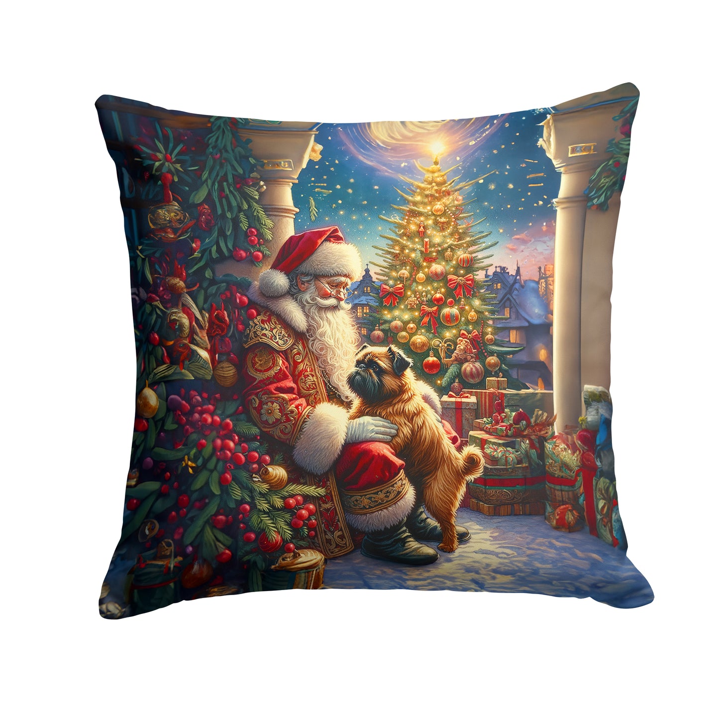 Buy this Brussels Griffon and Santa Claus Throw Pillow