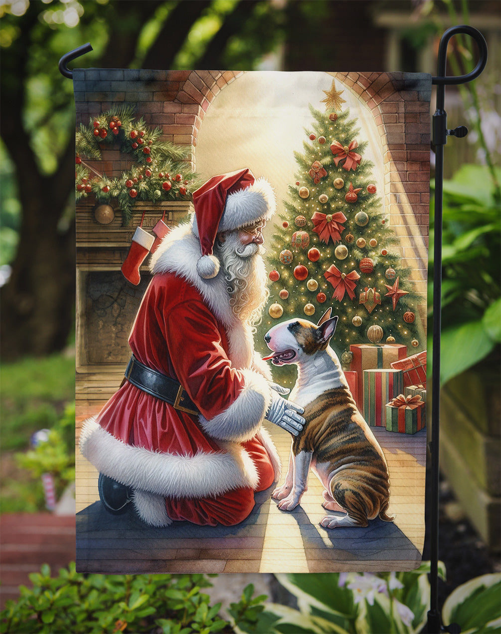 Bull Terrier and Santa Claus Garden Flag