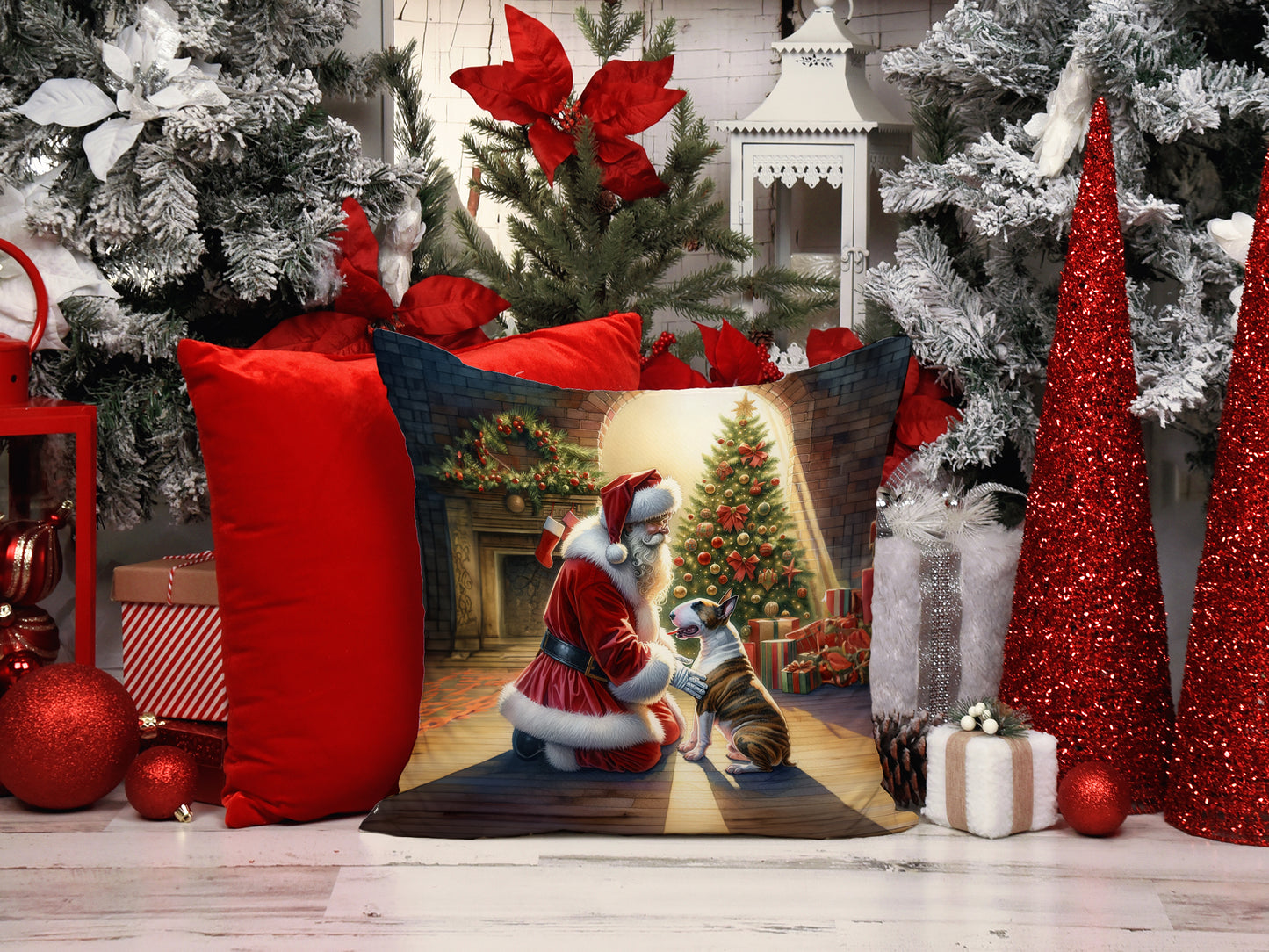 Bull Terrier and Santa Claus Throw Pillow