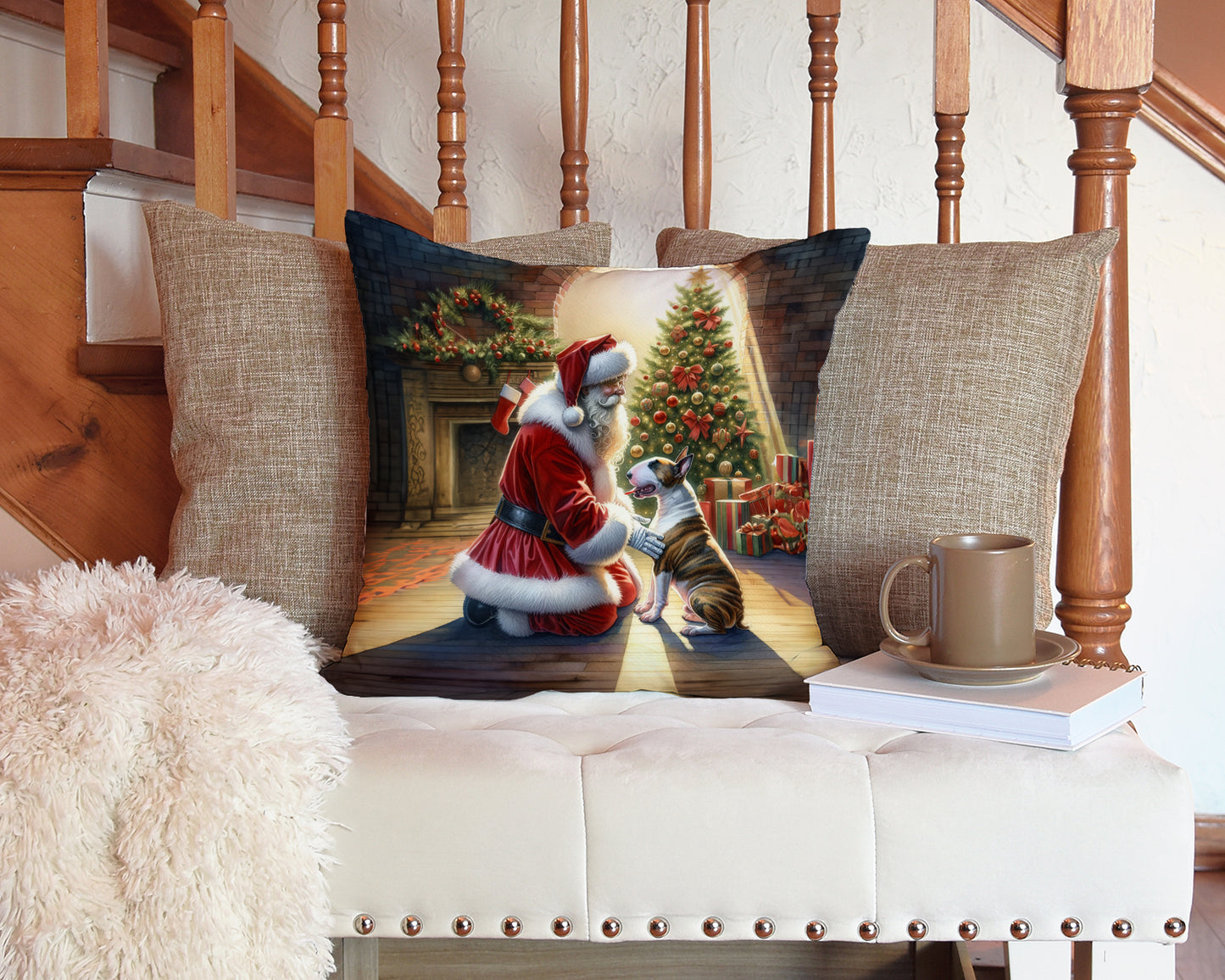 Bull Terrier and Santa Claus Throw Pillow