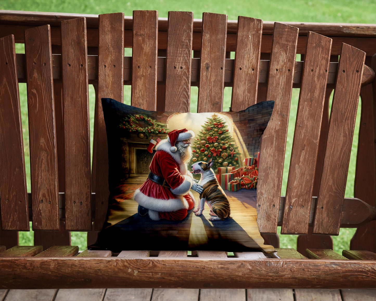 Bull Terrier and Santa Claus Throw Pillow