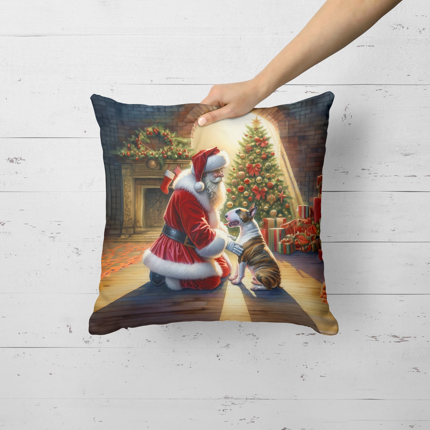 Bull Terrier and Santa Claus Throw Pillow