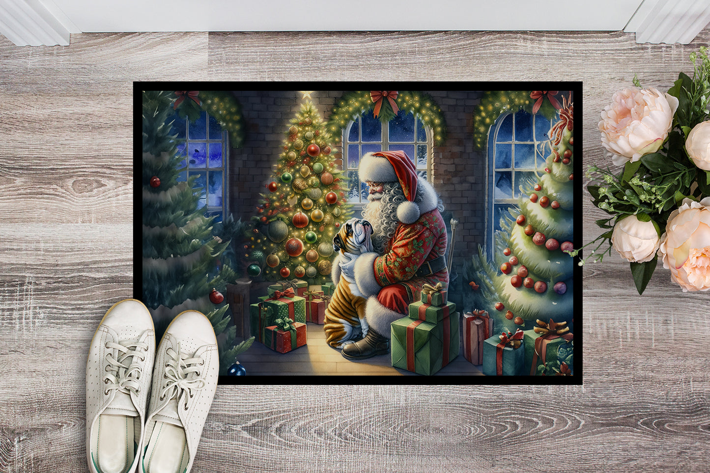 English Bulldog and Santa Claus Doormat