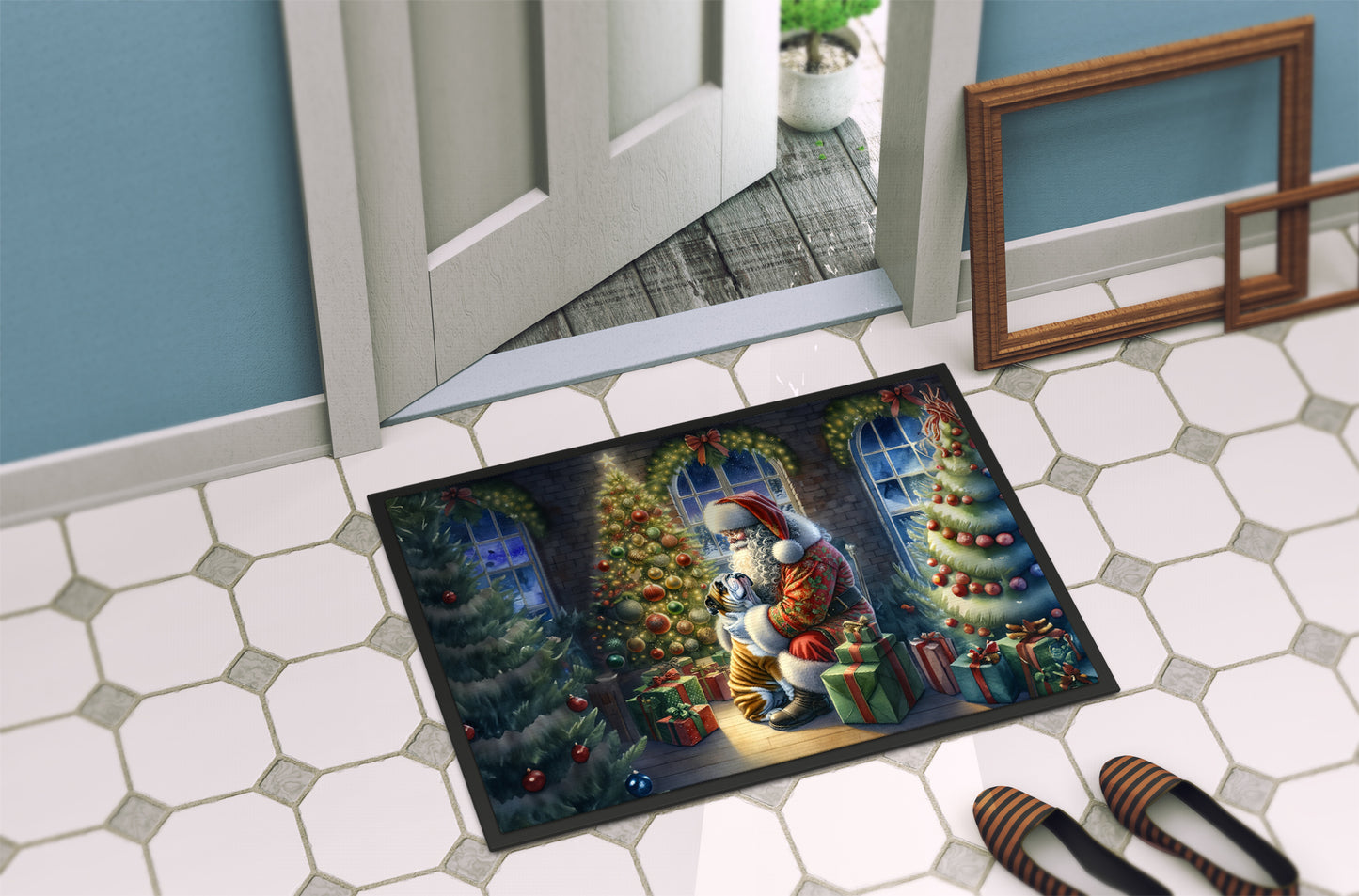 English Bulldog and Santa Claus Doormat