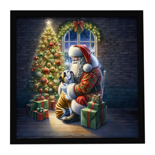 Buy this English Bulldog and Santa Claus Framed Metal Print