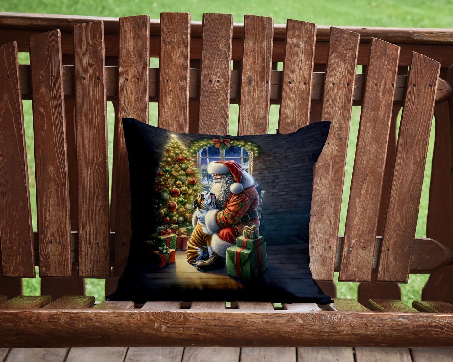 English Bulldog and Santa Claus Throw Pillow