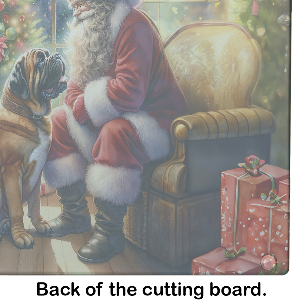 Bullmastiff and Santa Claus Glass Cutting Board