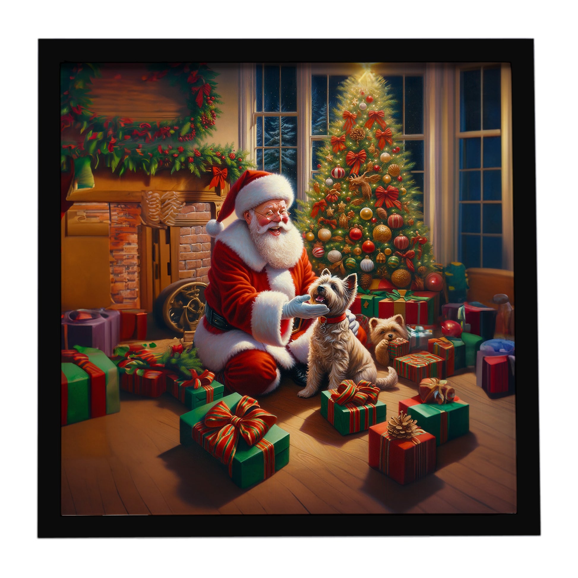 Buy this Cairn Terrier and Santa Claus Framed Metal Print