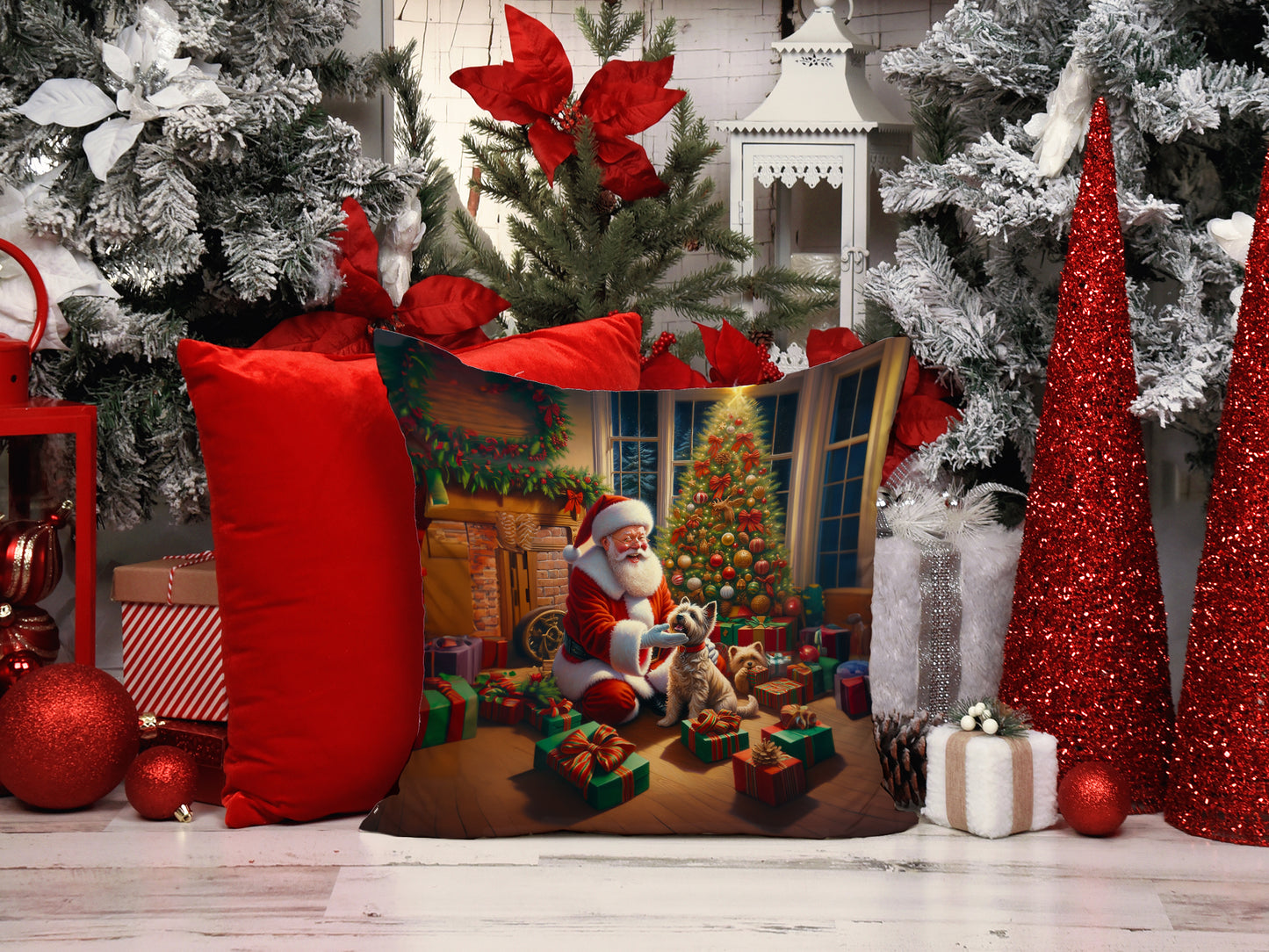 Cairn Terrier and Santa Claus Throw Pillow