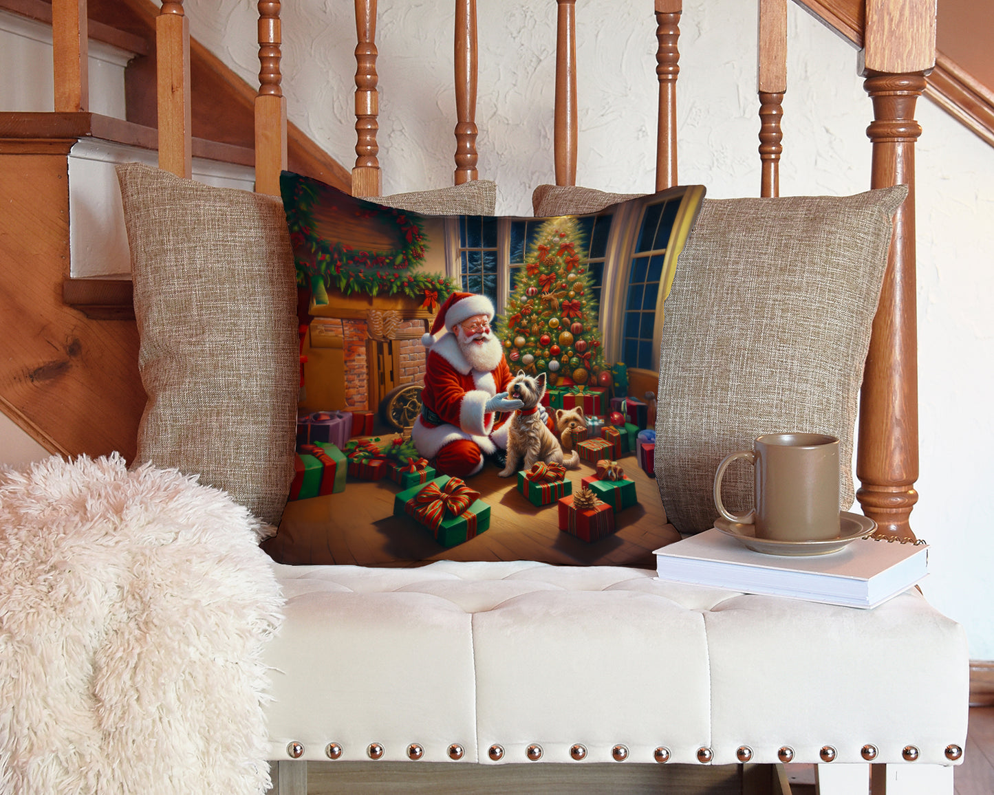 Cairn Terrier and Santa Claus Throw Pillow