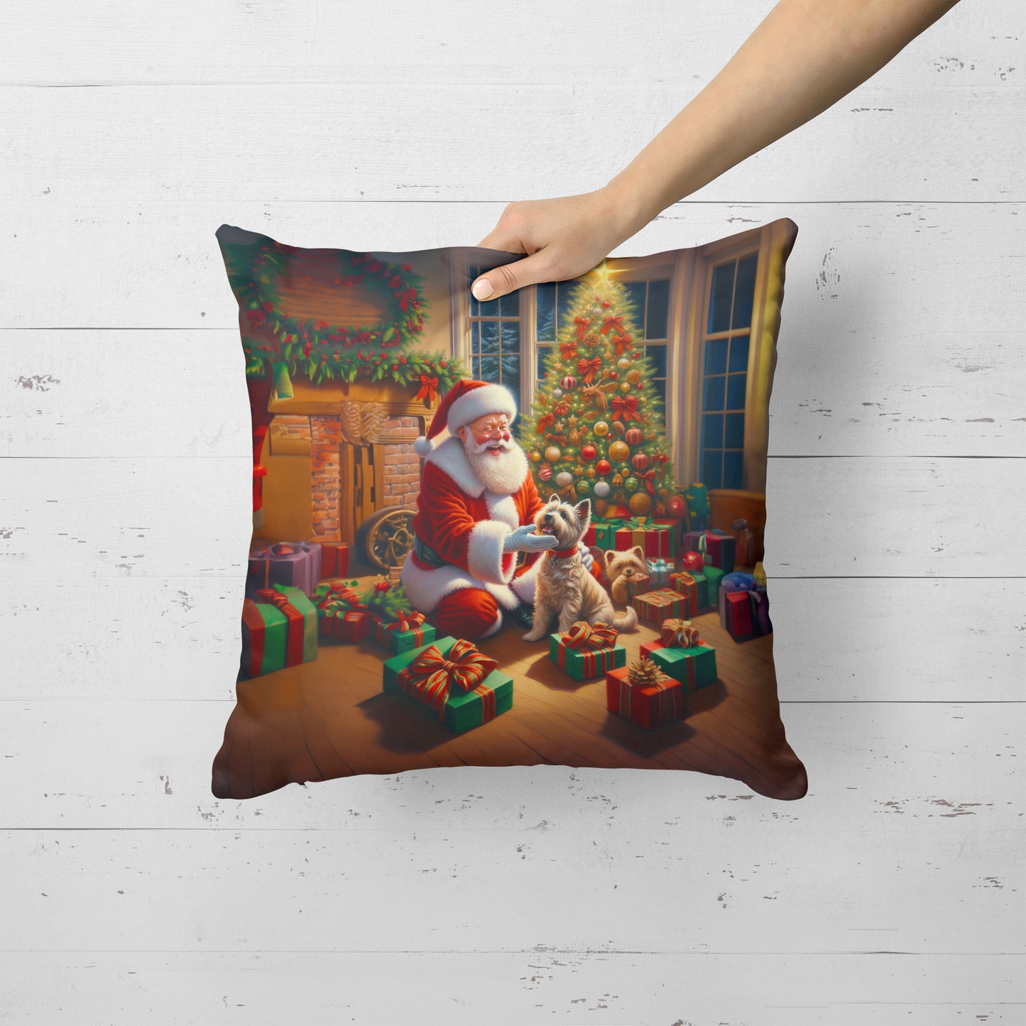 Cairn Terrier and Santa Claus Throw Pillow