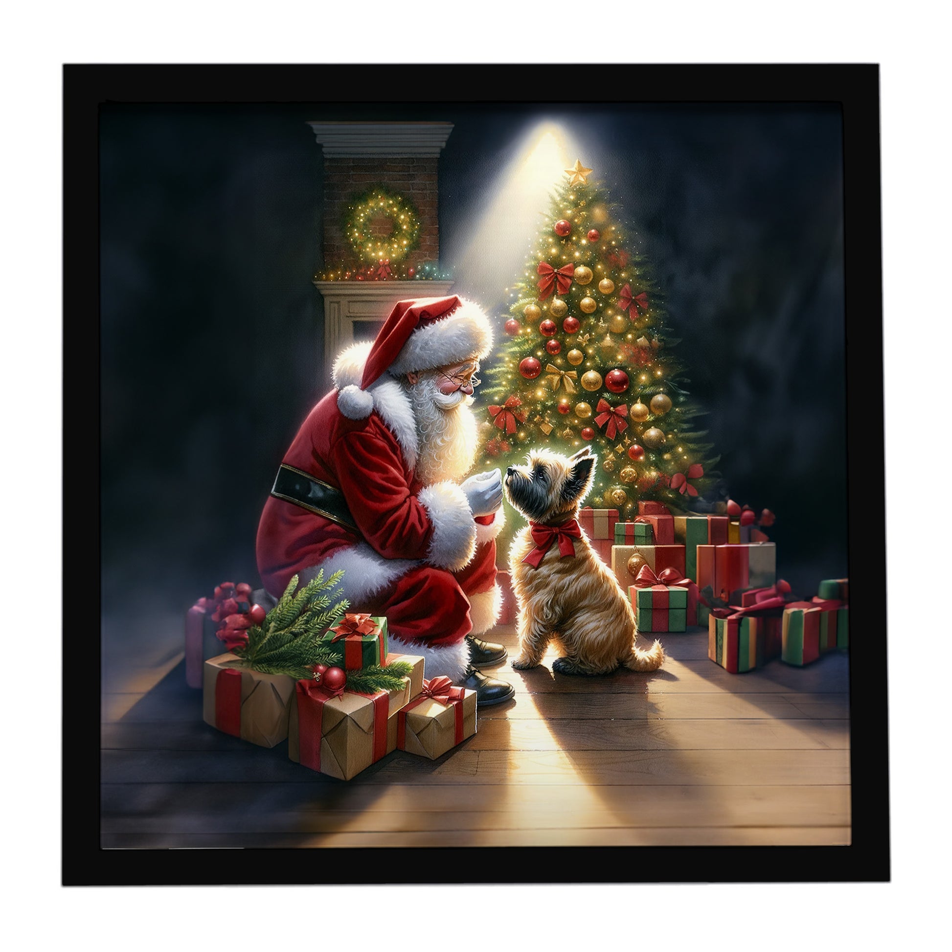 Buy this Cairn Terrier and Santa Claus Framed Metal Print