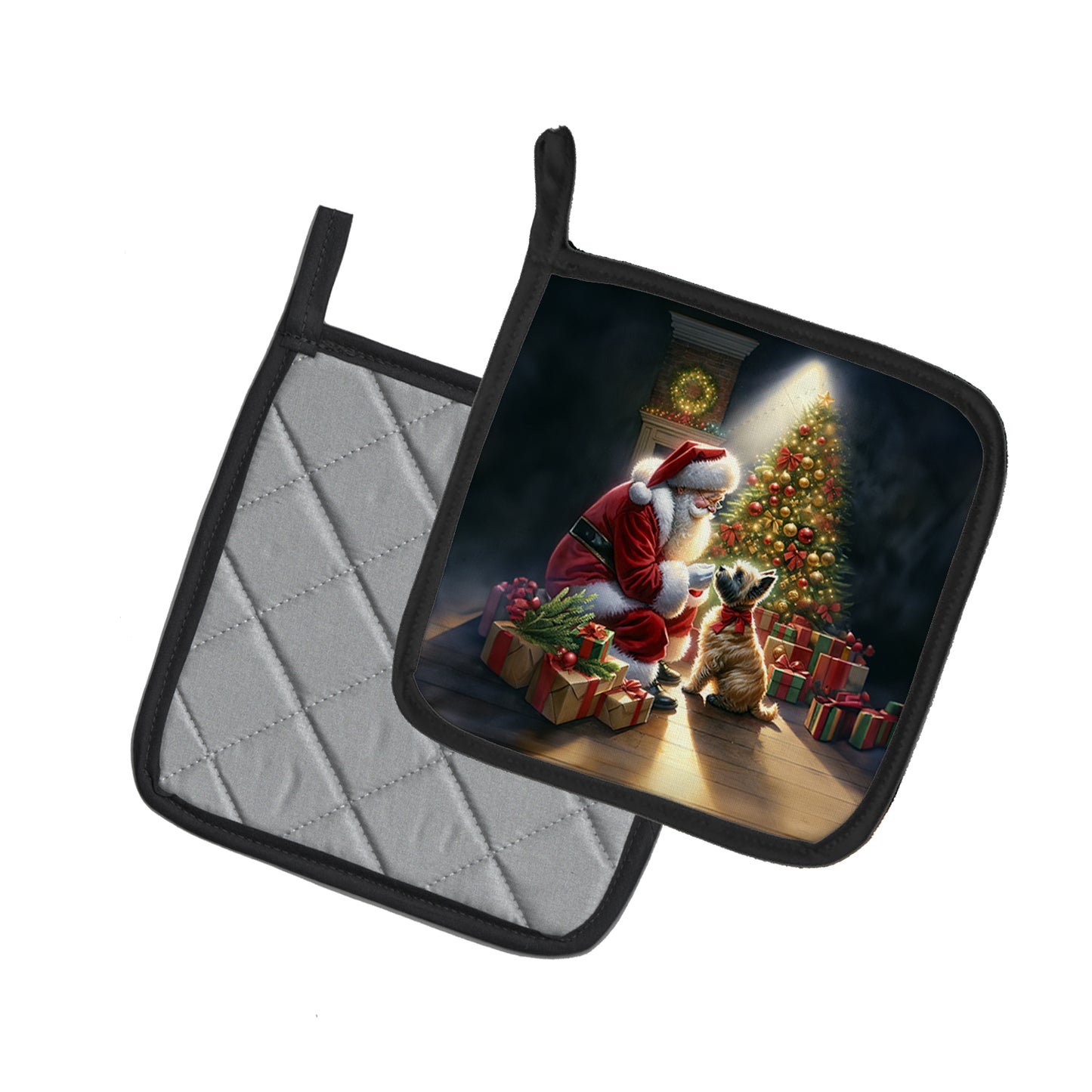 Cairn Terrier and Santa Claus Pair of Pot Holders