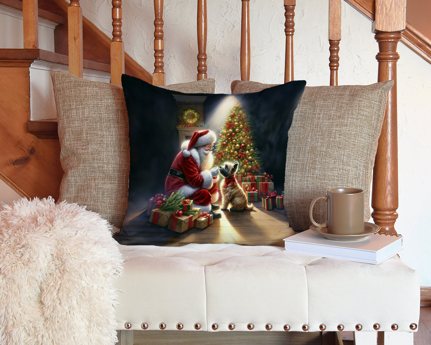 Cairn Terrier and Santa Claus Throw Pillow