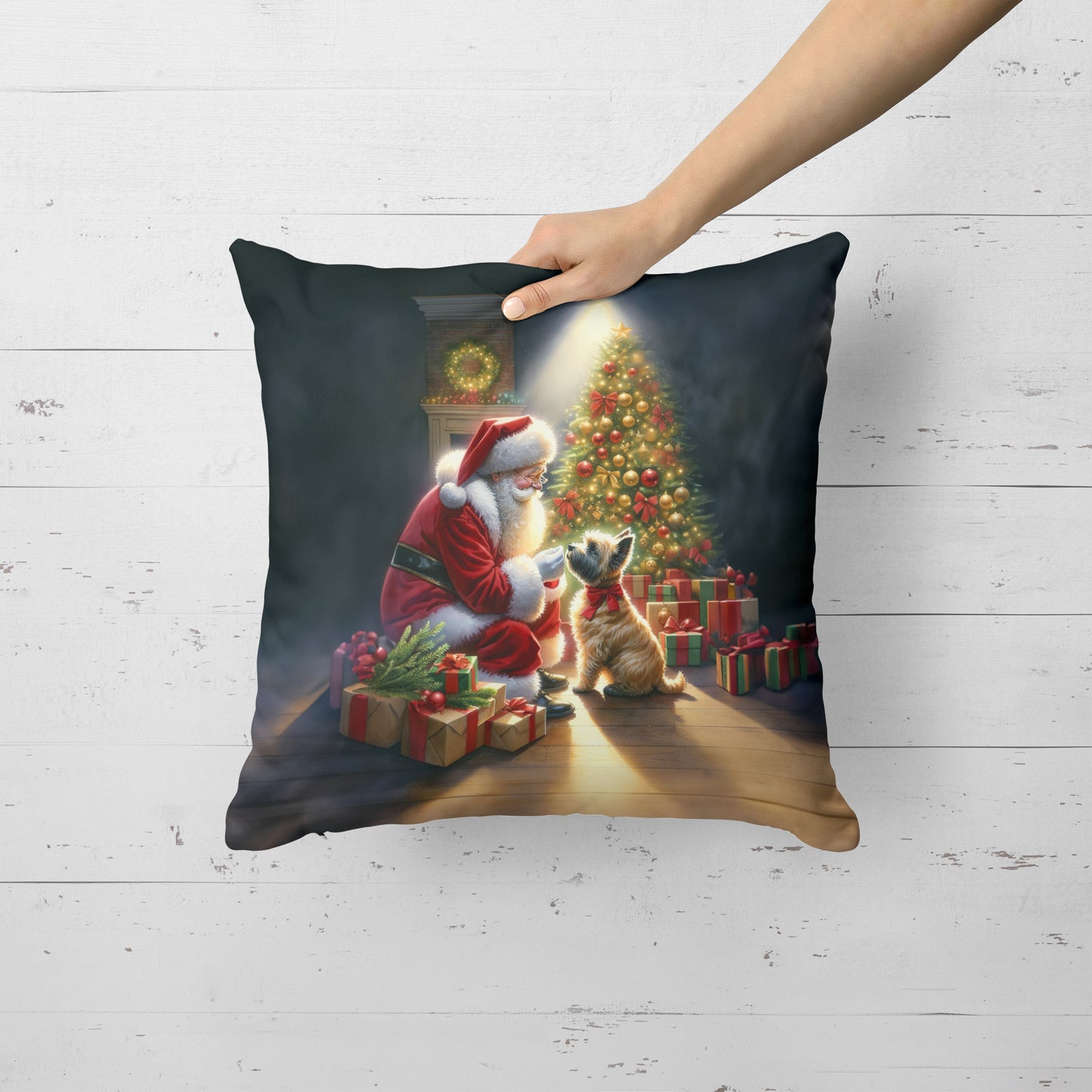 Cairn Terrier and Santa Claus Throw Pillow