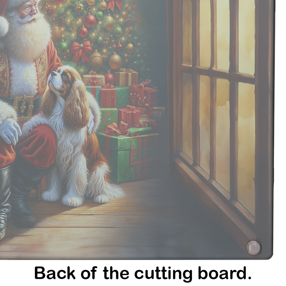 Cavalier Spaniel and Santa Claus Glass Cutting Board