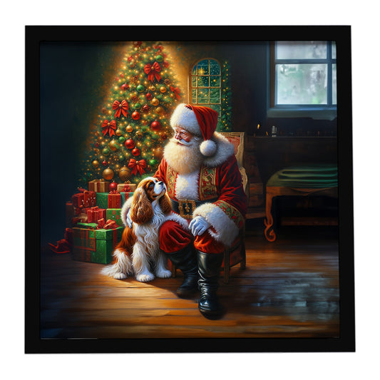 Buy this Cavalier Spaniel and Santa Claus Framed Metal Print