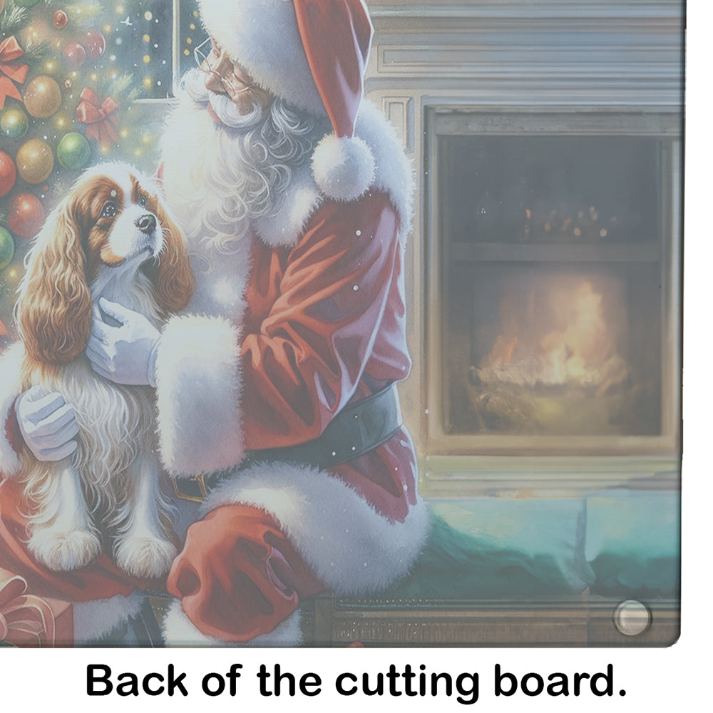 Cavalier Spaniel and Santa Claus Glass Cutting Board