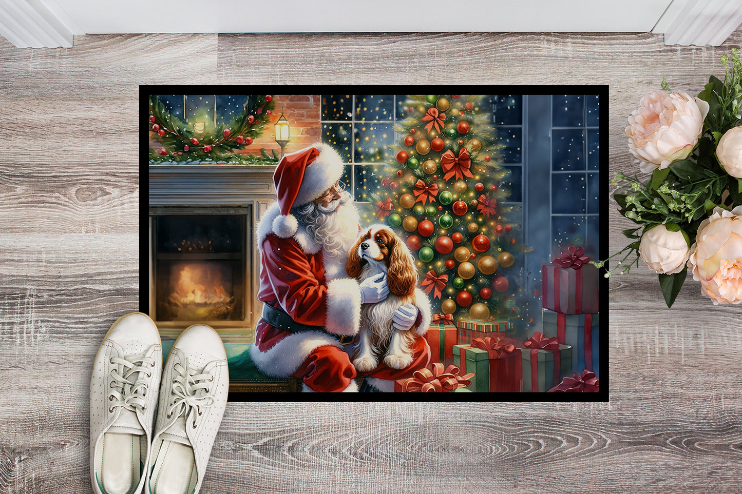 Cavalier Spaniel and Santa Claus Doormat