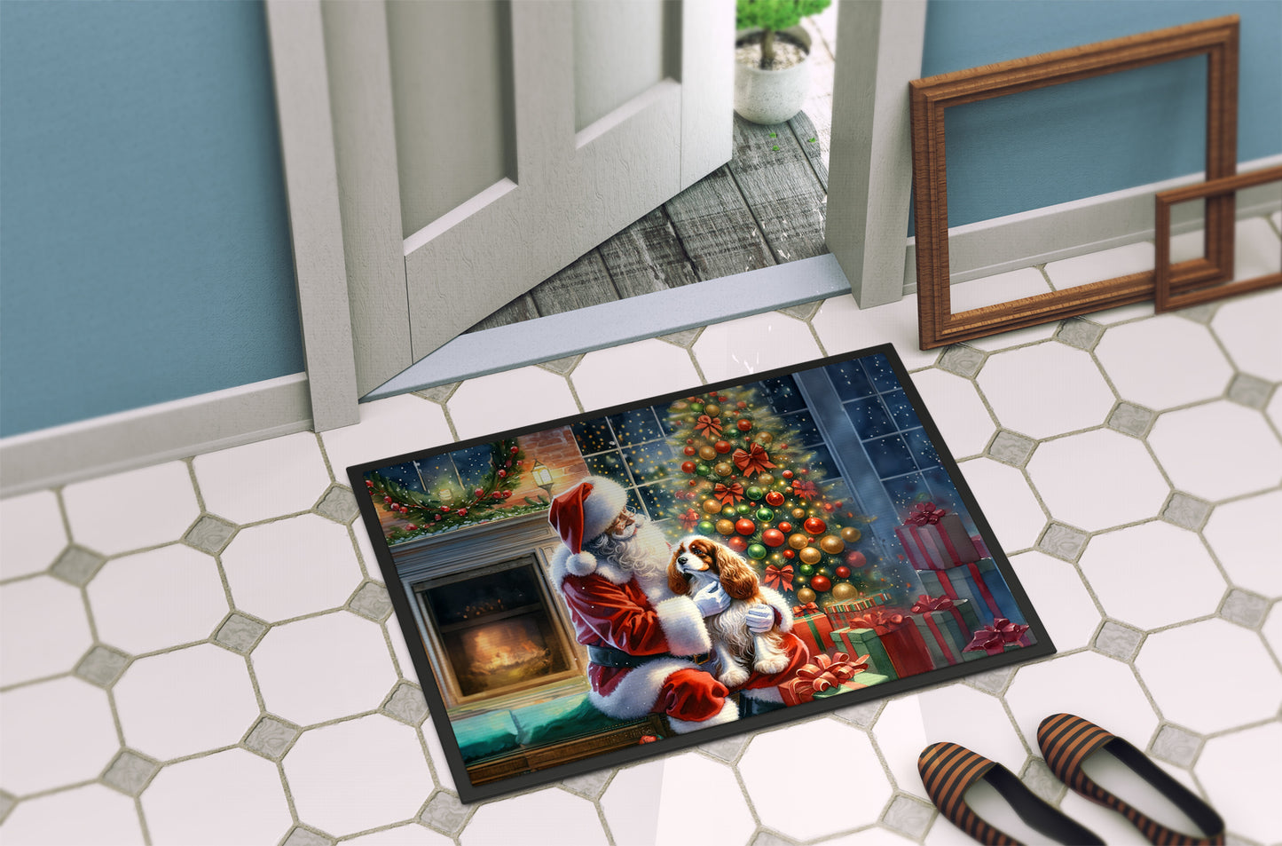 Cavalier Spaniel and Santa Claus Doormat