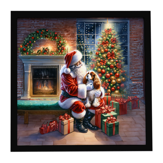 Buy this Cavalier Spaniel and Santa Claus Framed Metal Print