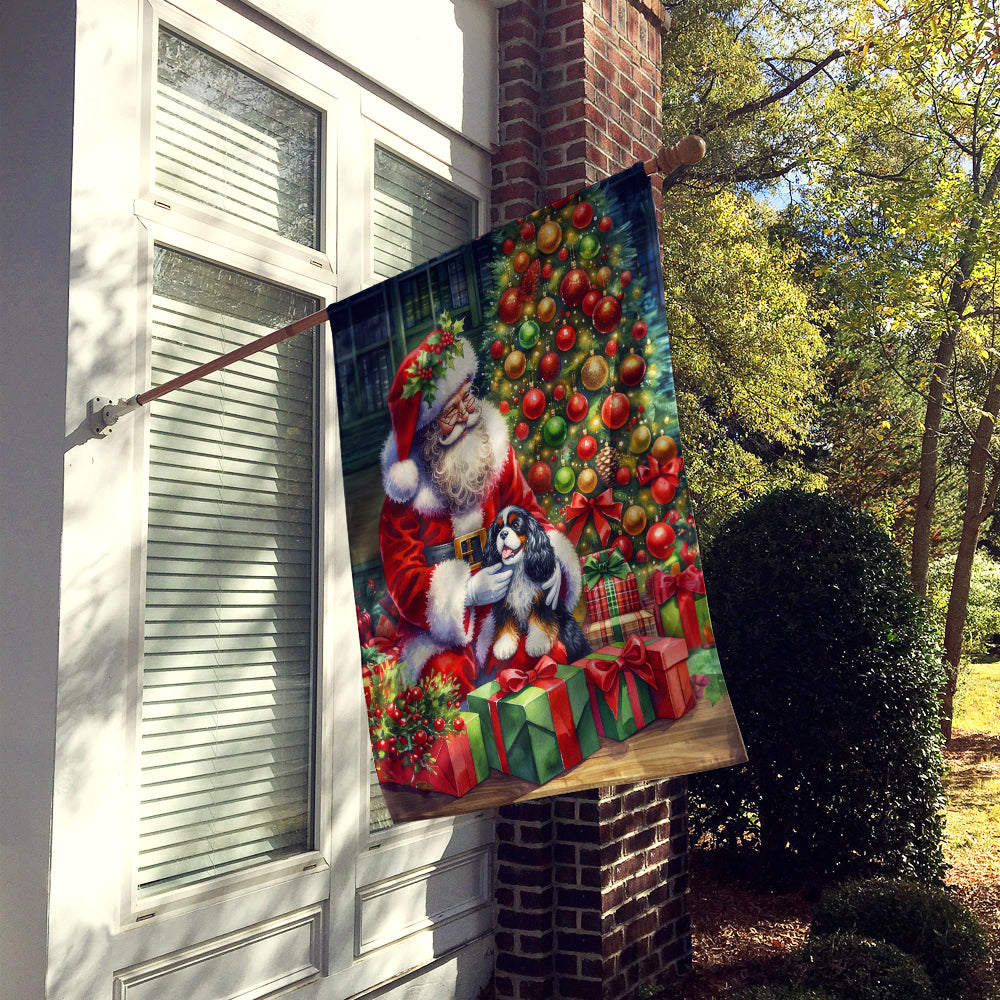 Cavalier Spaniel and Santa Claus House Flag