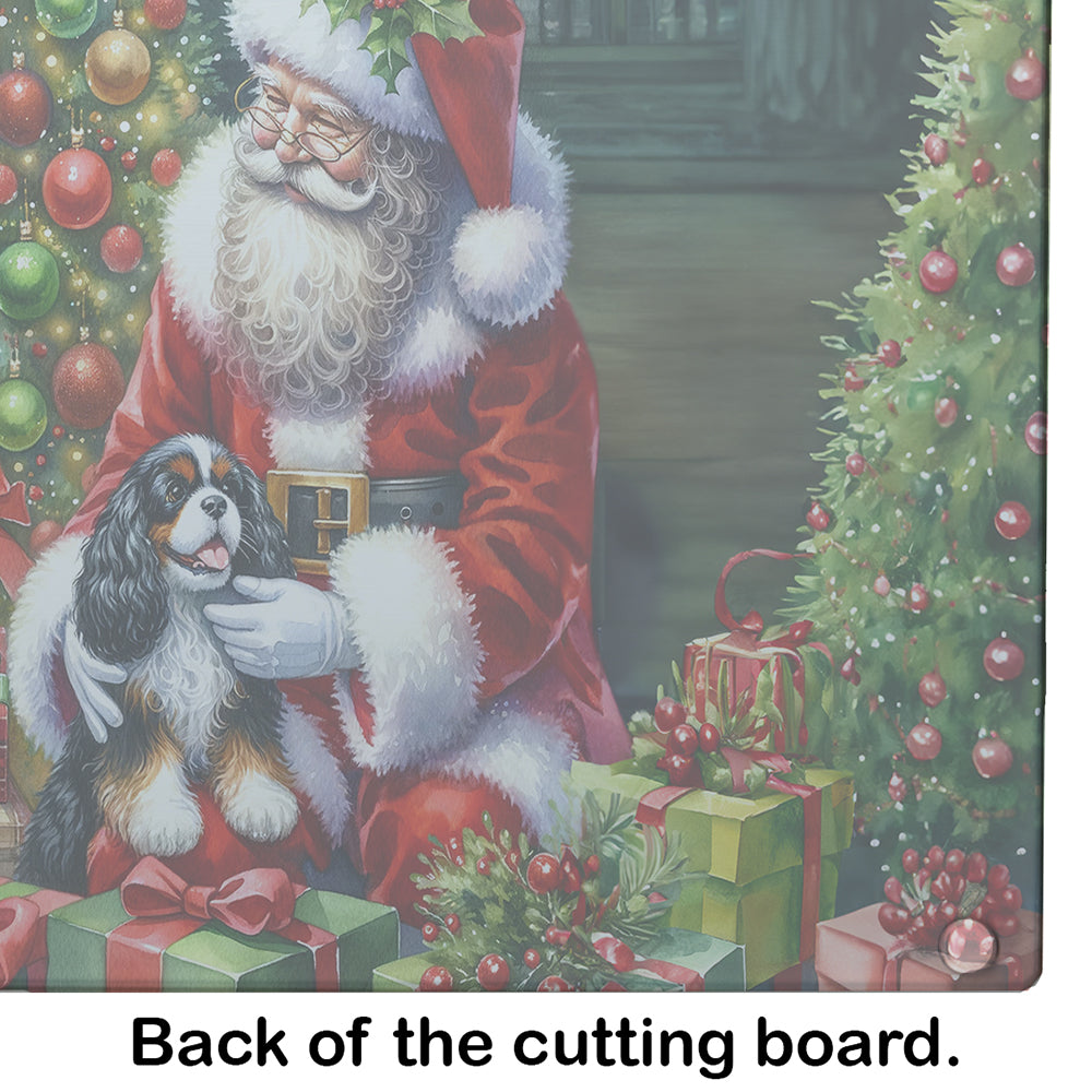 Cavalier Spaniel and Santa Claus Glass Cutting Board