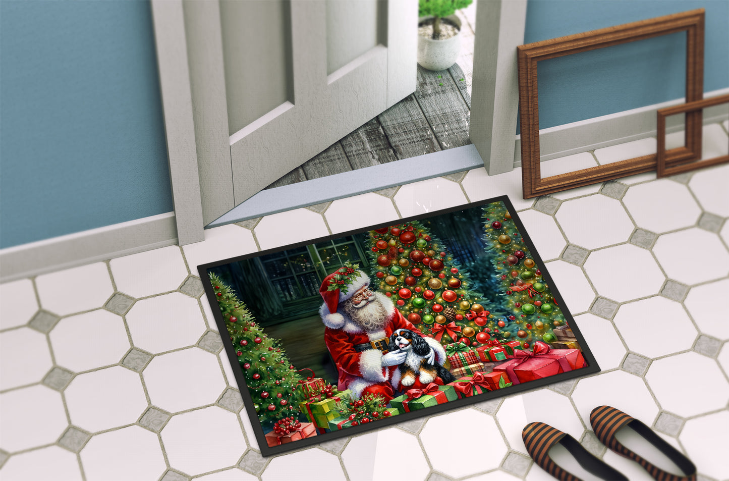 Cavalier Spaniel and Santa Claus Doormat