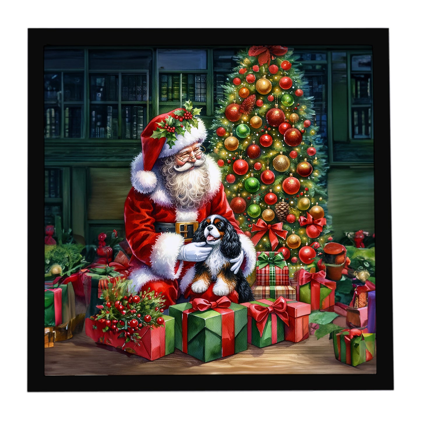Buy this Cavalier Spaniel and Santa Claus Framed Metal Print