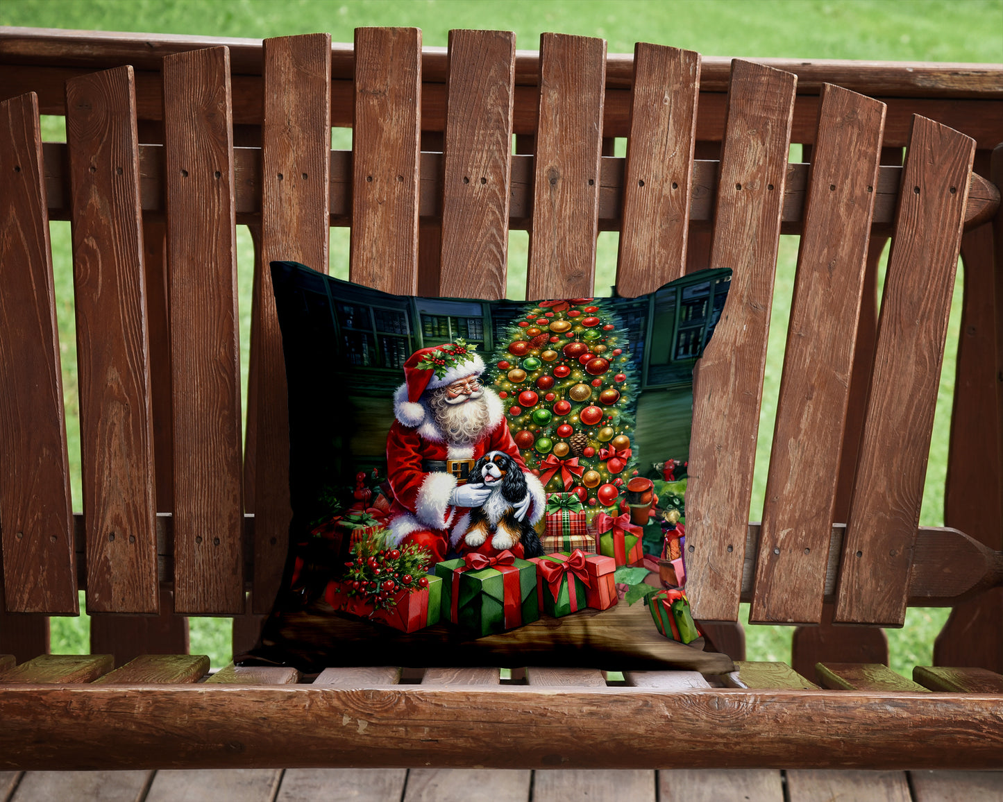 Cavalier Spaniel and Santa Claus Throw Pillow