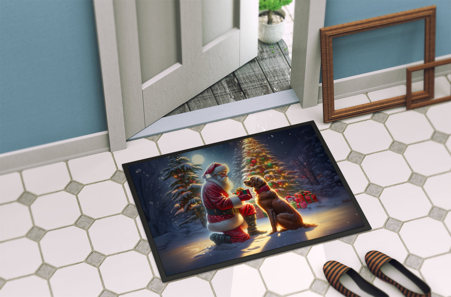 Chesapeake Bay Retriever and Santa Claus Doormat