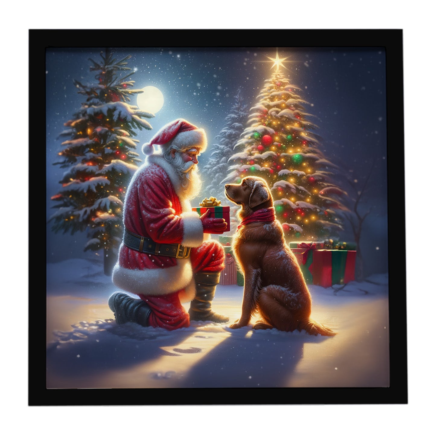 Buy this Chesapeake Bay Retriever and Santa Claus Framed Metal Print