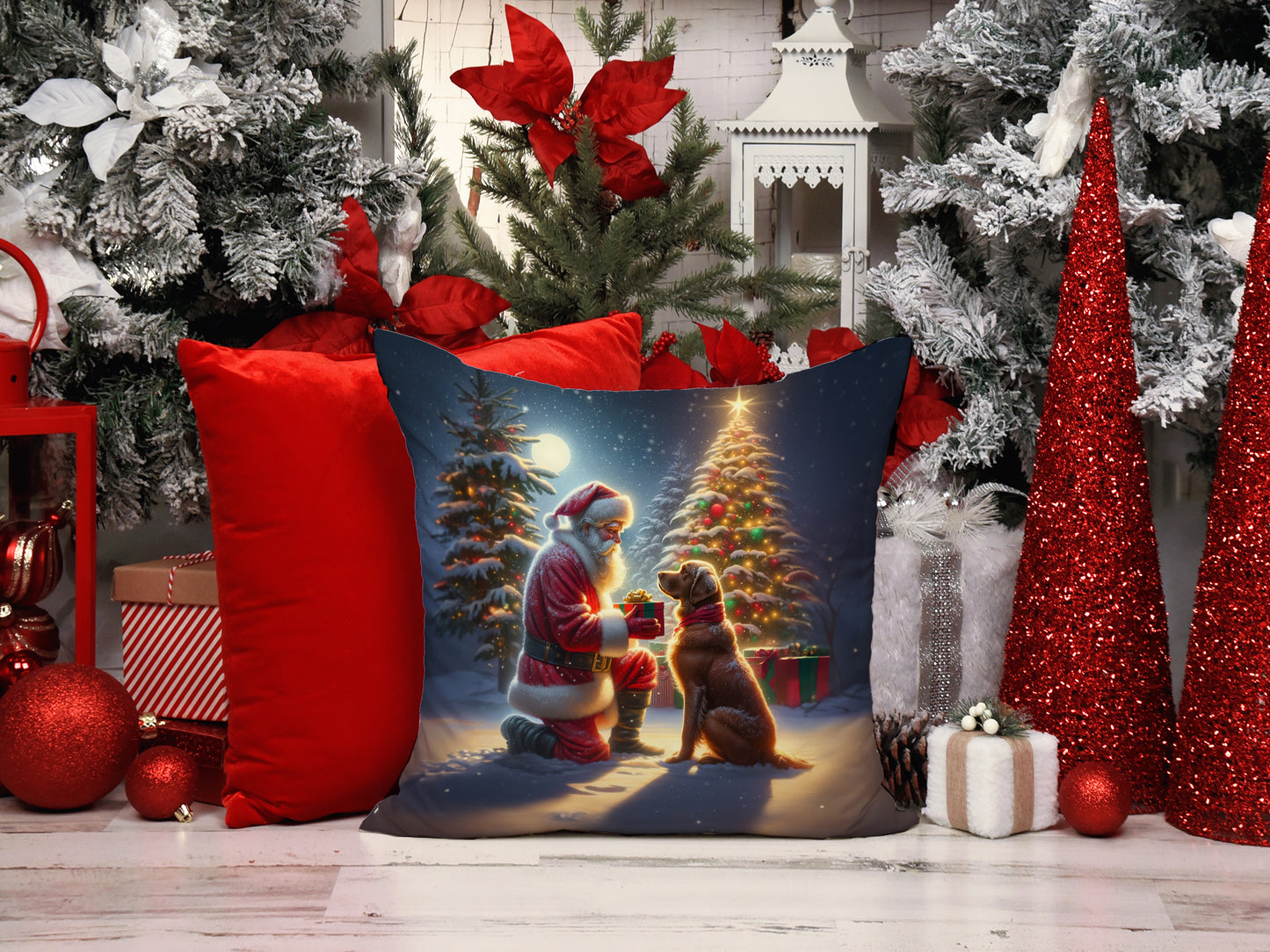 Chesapeake Bay Retriever and Santa Claus Throw Pillow