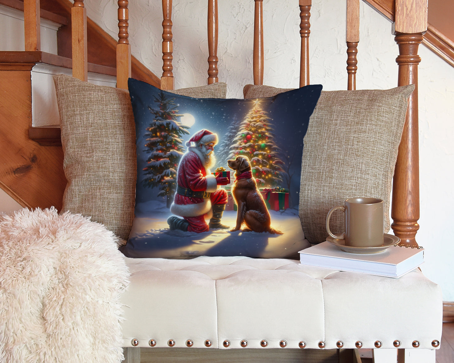 Chesapeake Bay Retriever and Santa Claus Throw Pillow