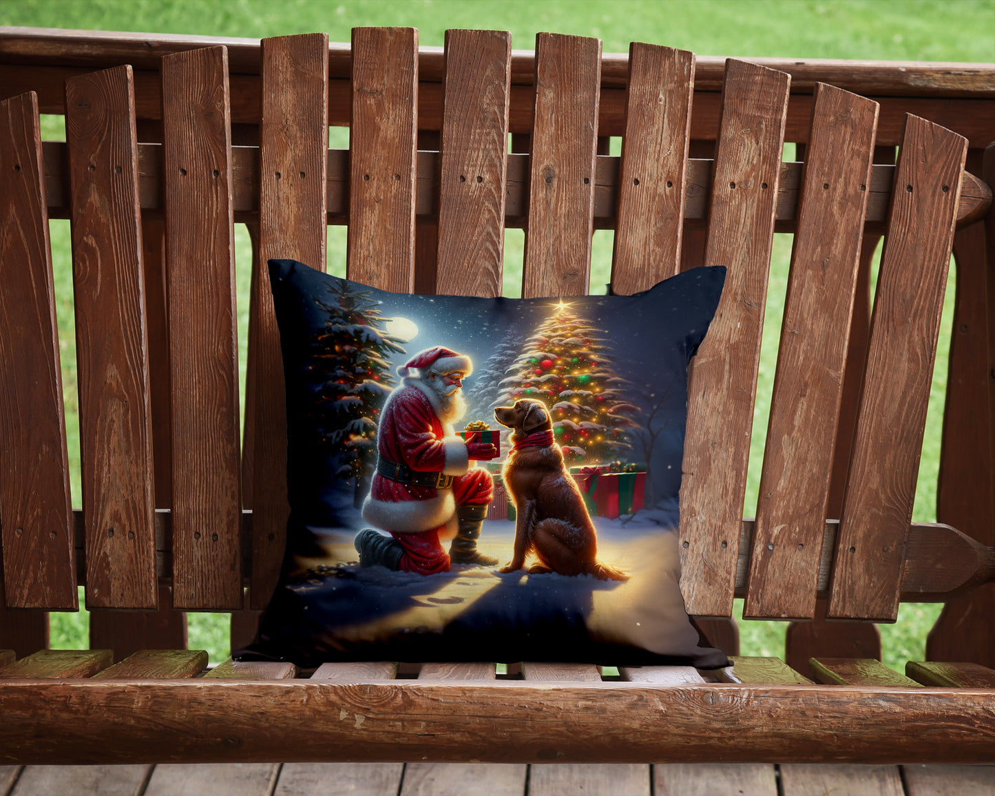 Chesapeake Bay Retriever and Santa Claus Throw Pillow