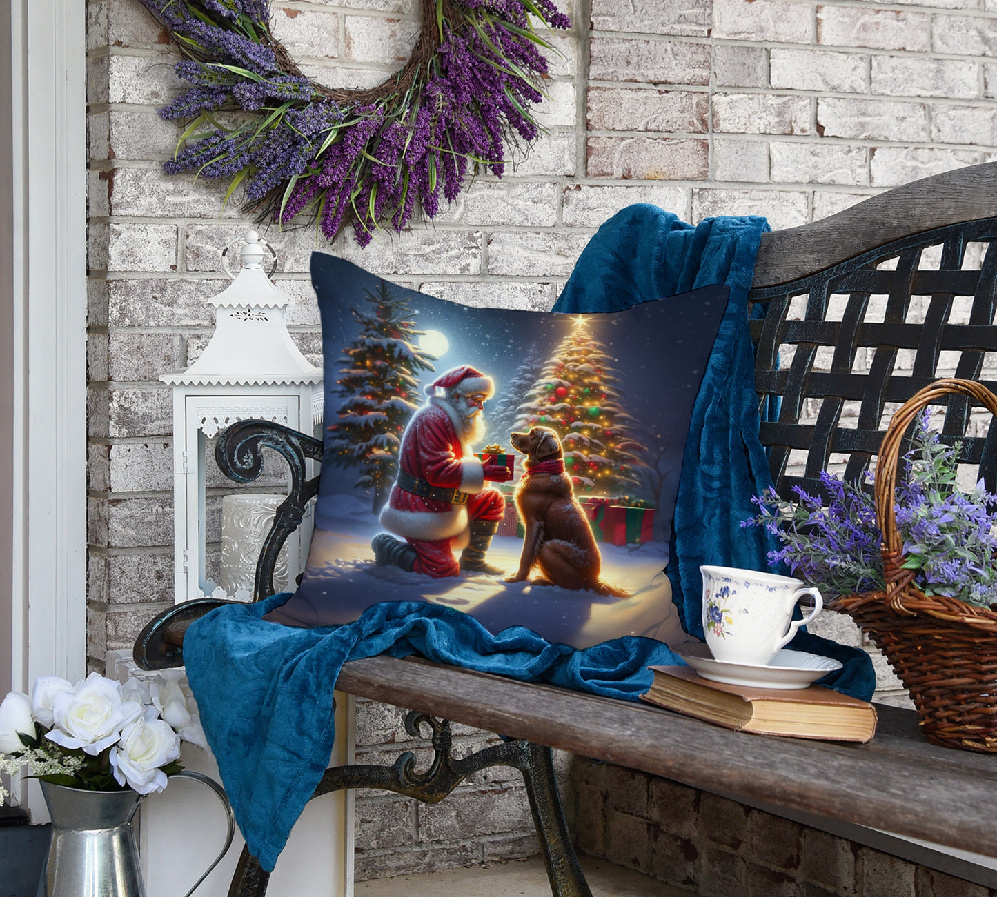 Chesapeake Bay Retriever and Santa Claus Throw Pillow