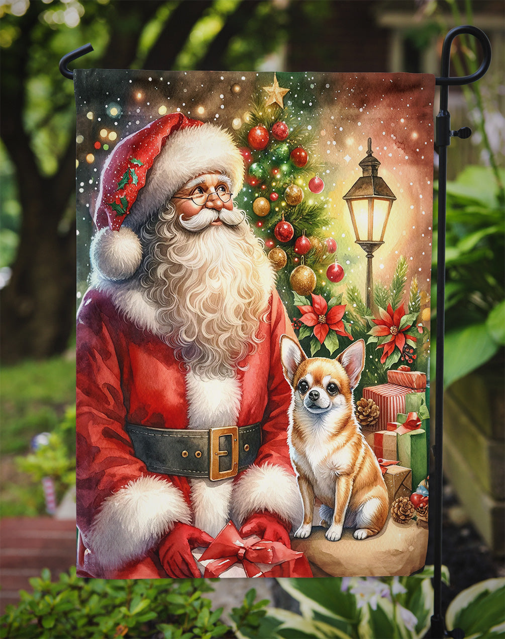 Chihuahua and Santa Claus Garden Flag