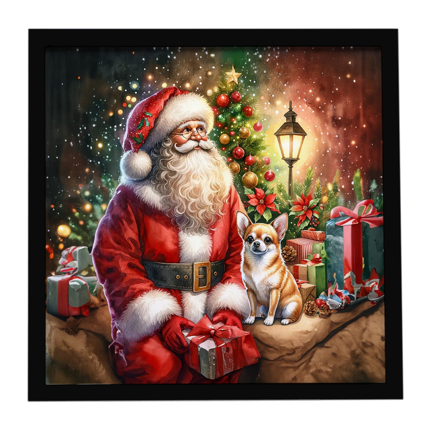 Buy this Chihuahua and Santa Claus Framed Metal Print