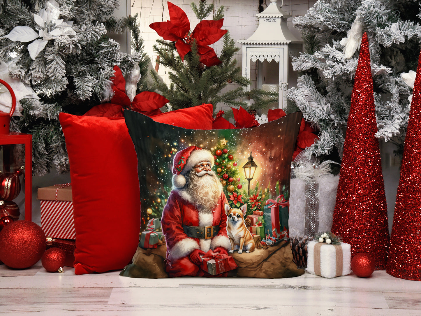 Chihuahua and Santa Claus Throw Pillow