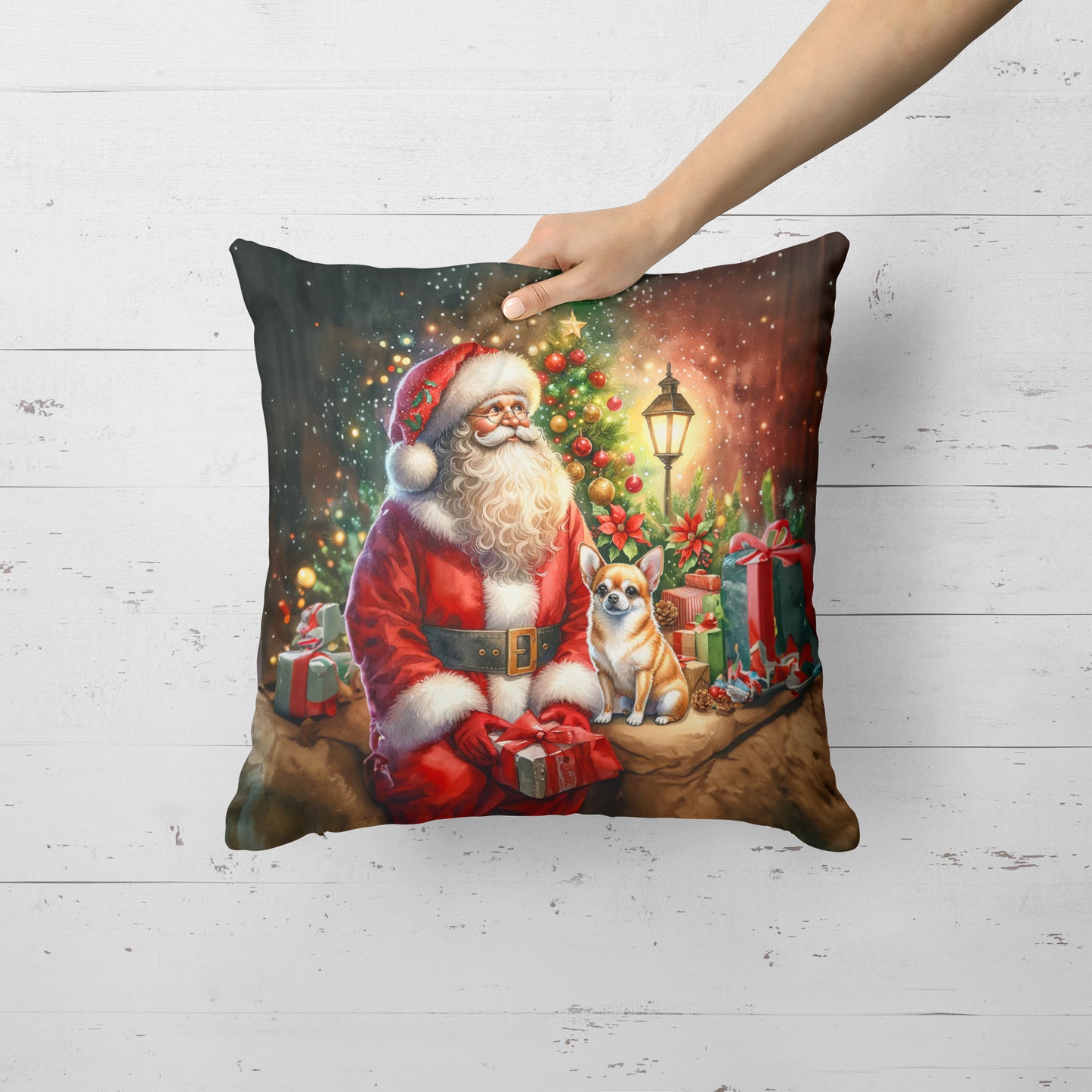 Chihuahua and Santa Claus Throw Pillow