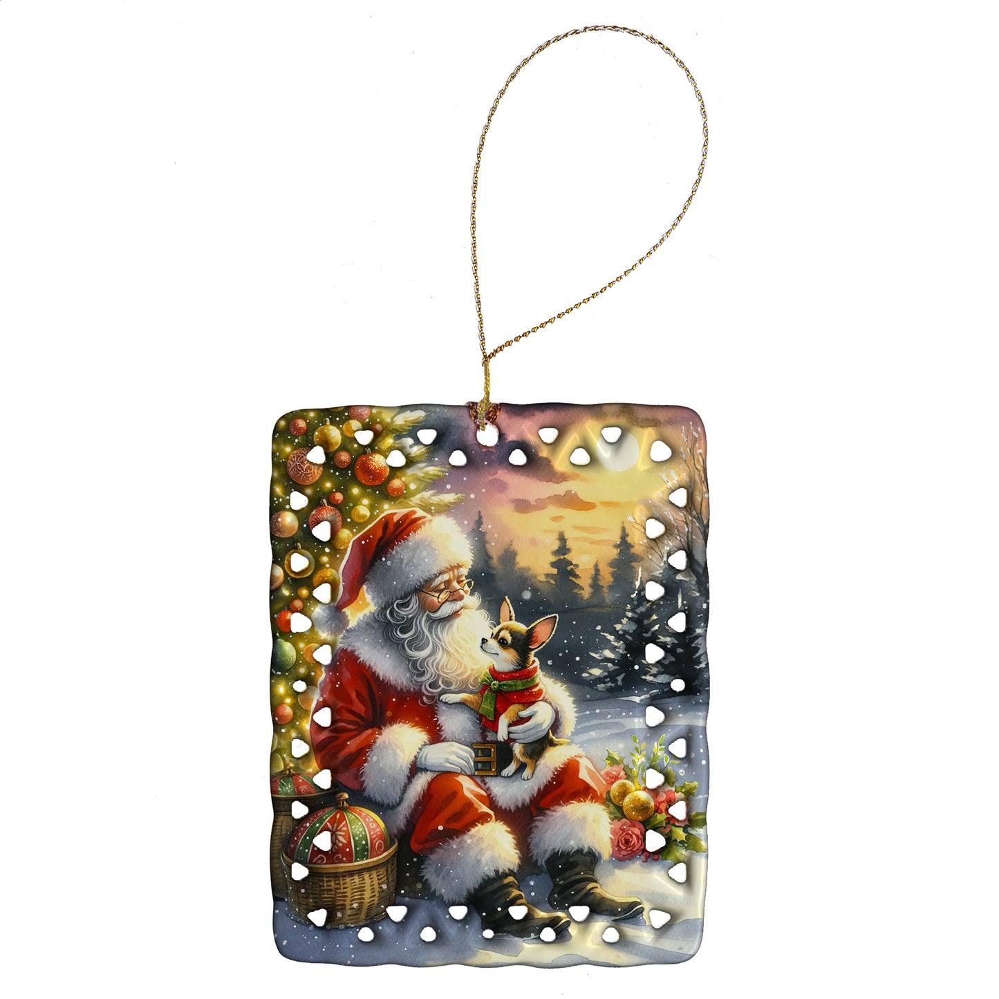 Buy this Chihuahua and Santa Claus Porcelain Ornament