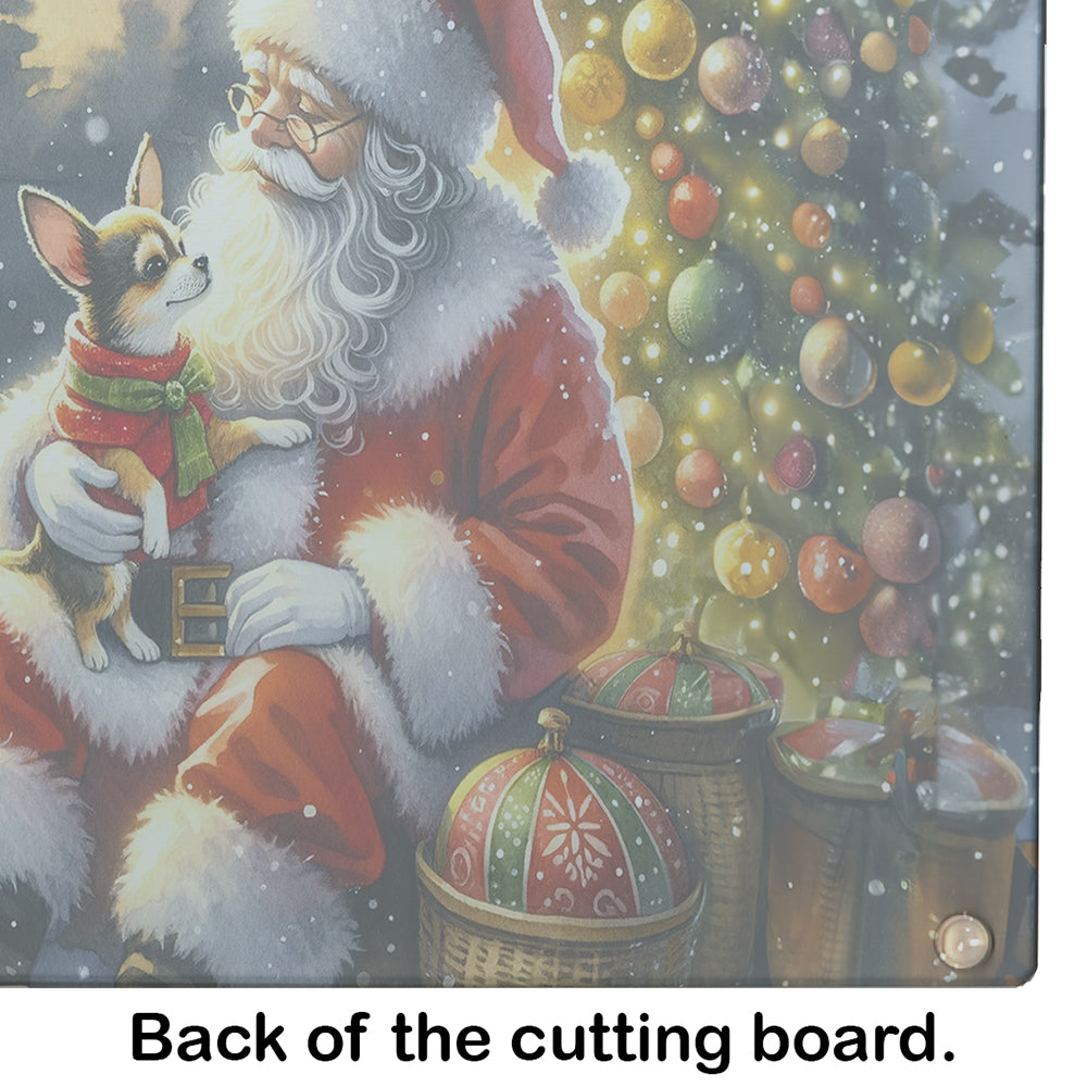 Chihuahua and Santa Claus Glass Cutting Board