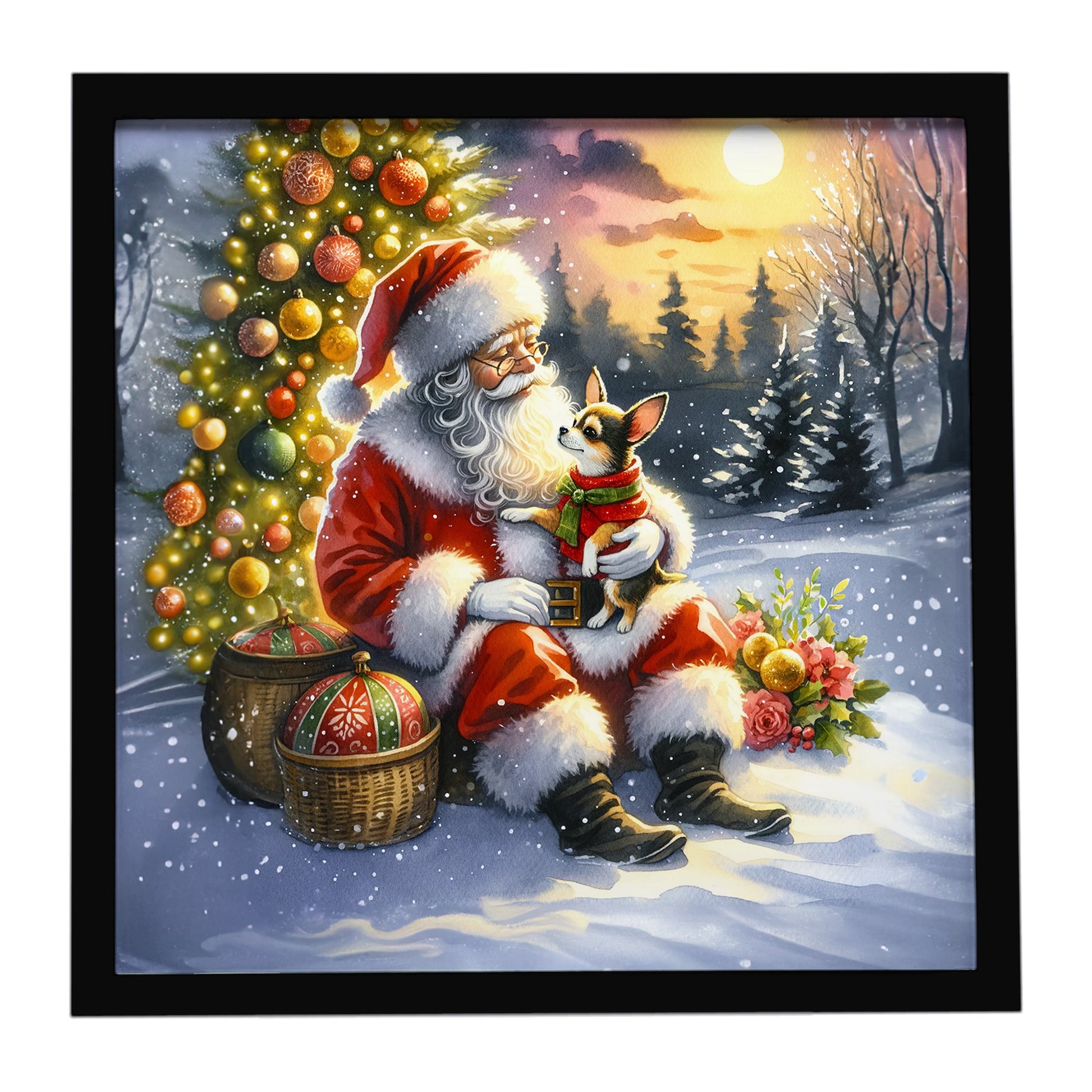 Buy this Chihuahua and Santa Claus Framed Metal Print