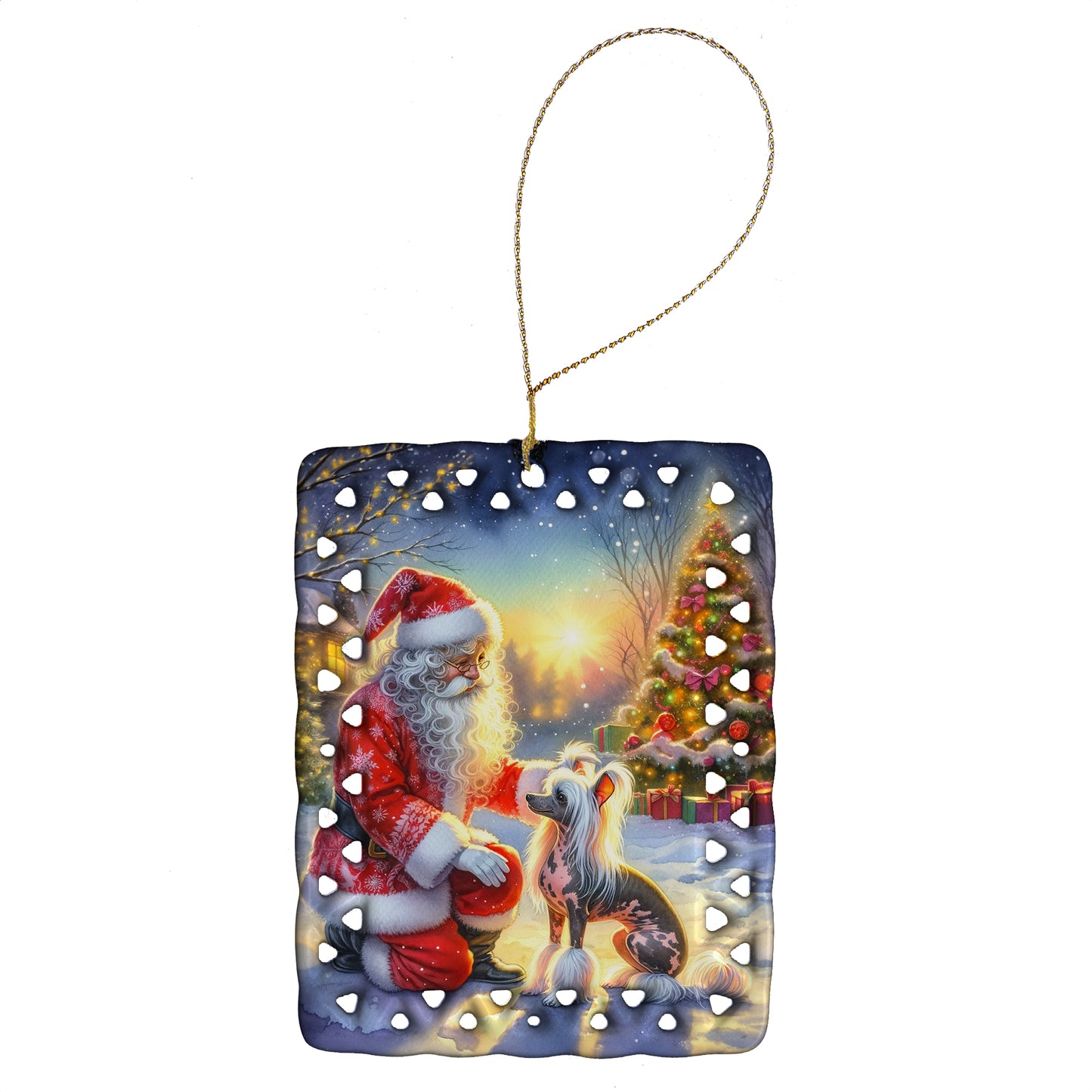 Buy this Chinese Crested and Santa Claus Porcelain Ornament