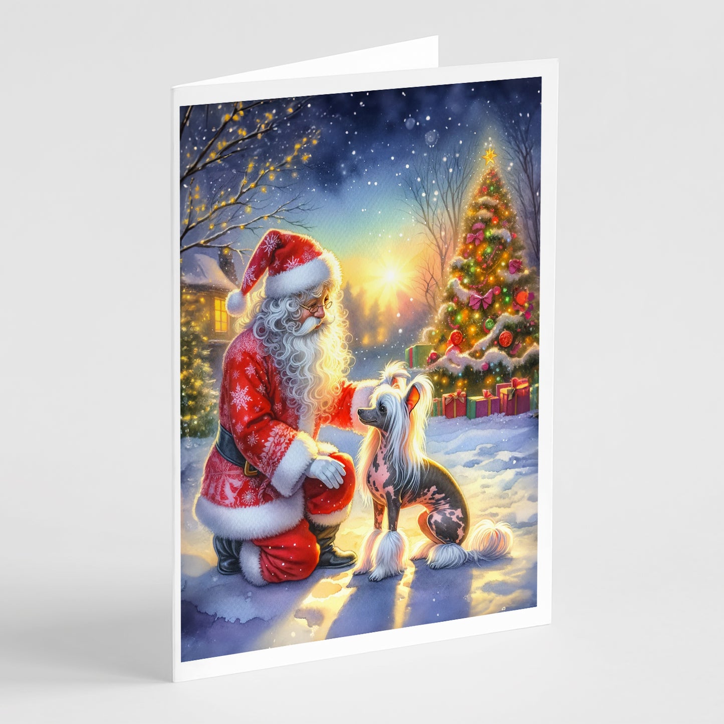 Buy this Chinese Crested and Santa Claus Greeting Cards Pack of 8